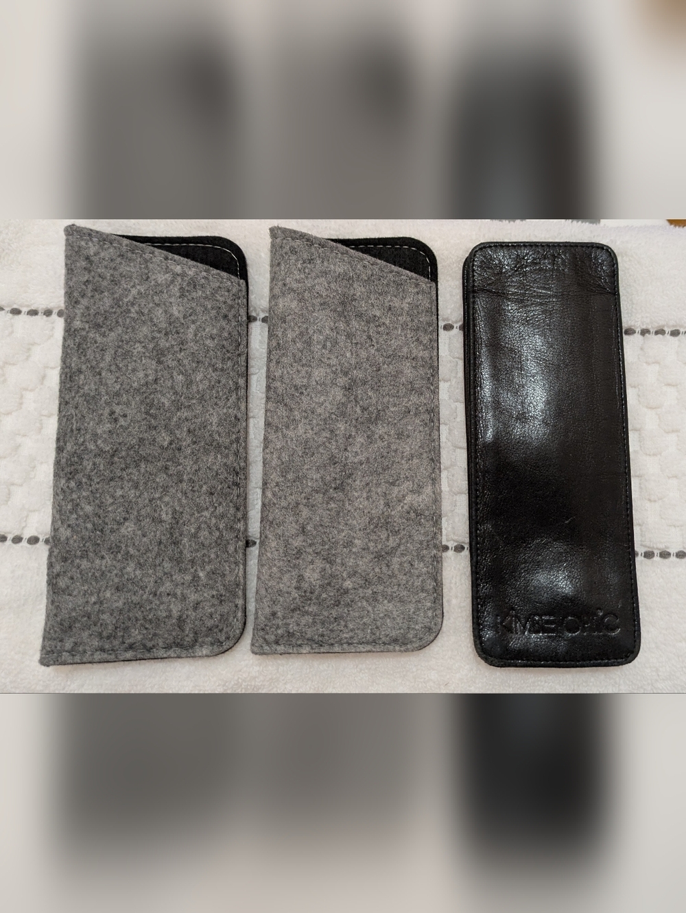Gray Felt and Black Leather Eyeglass Sleeves - Set of 3